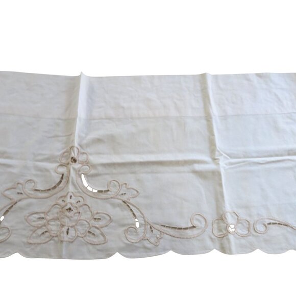 Vintage 90s Battenburg Lace Embroidered Curtain Valance 20" x 60" Beige Cotton - Picture 8 of 14